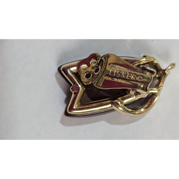 Vintage Lisner Brown & Gold Clip-On Earrings Thermoset Chocolate Estate 1.25" - Picture 4 of 5